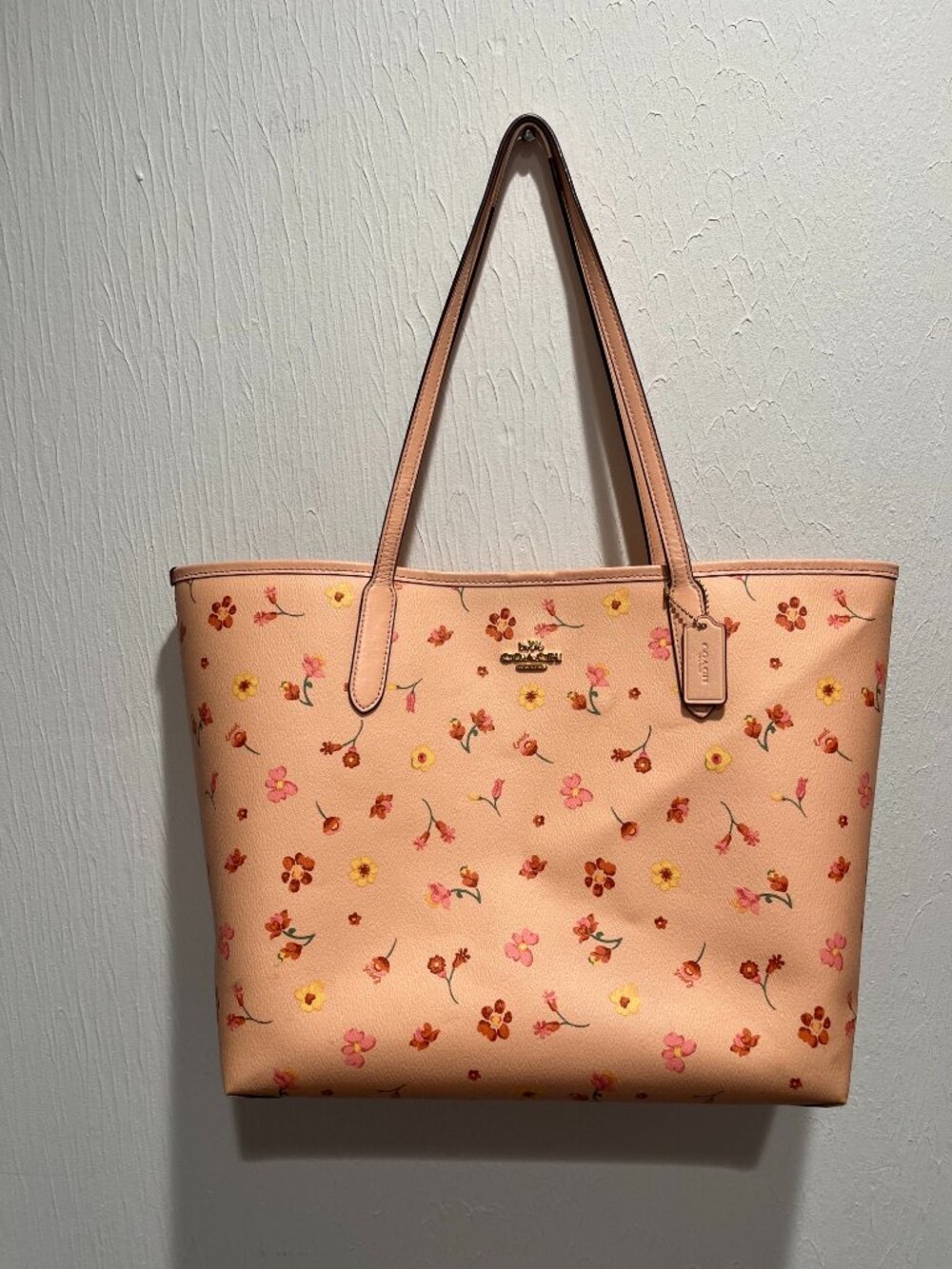COACH Peach Floral Tote with Pink and Yellow Blooms - Picture 1 of 5